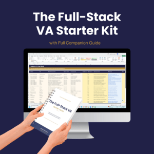 • Full-Stack VA Starter Kit editable Excel workbook for beginner virtual assistants